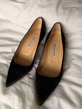 Manolo Blahnik Black Satin Kitten Heels
